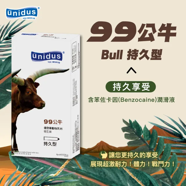 【Unidus 優您事】動物系列保險套-99公牛 持久型 12入*3盒(共36入)
