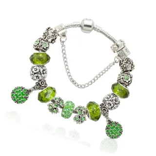 【Jpqueen】時尚蘋果綠花朵水晶DIY串珠女款手鍊(綠色)