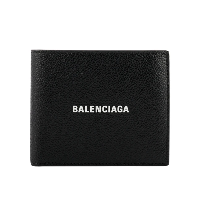 【Balenciaga 巴黎世家】經典LOGO牛皮8卡對開短夾(黑)