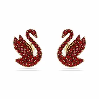 【SWAROVSKI 官方直營】Swan 耳釘 水晶珍珠 天鵝 紅色 鍍金色色調