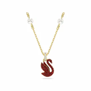 【SWAROVSKI 官方直營】Swan 鏈墜 水晶珍珠 天鵝 細碼 紅色 鍍金色色調 交換禮物(交換禮物)