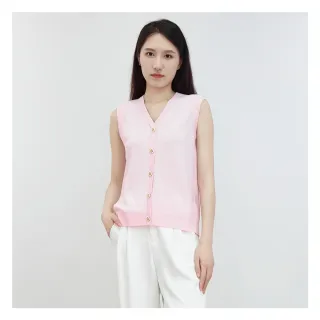 【JESSICA】甜美百搭菱格紐扣V領針織背心J30421（粉）