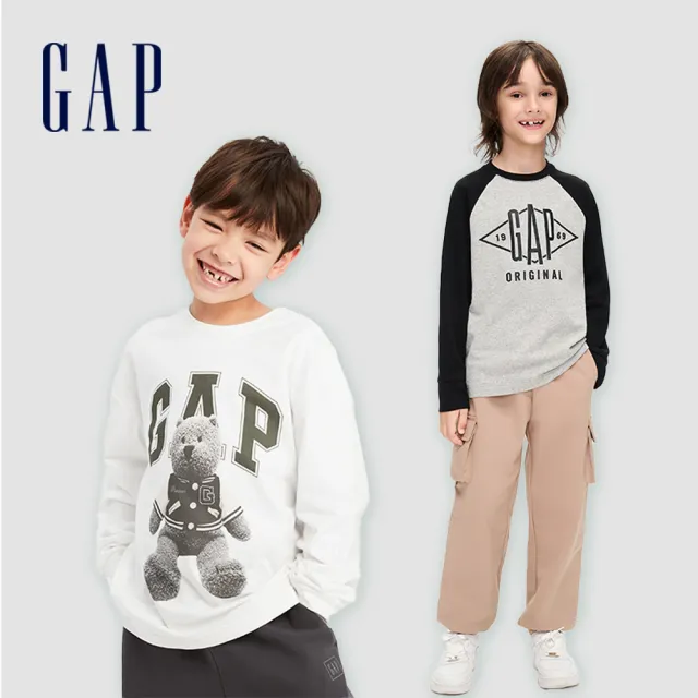 【GAP】男童裝 Logo印花/小熊圓領長袖T恤-多色可選(786559&857720&786572)