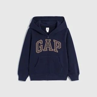 【GAP】男幼童裝 Logo印花連帽外套 碳素軟磨法式圈織系列-海軍藍(857671)