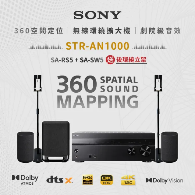 【SONY 索尼】擴大機劇院組合(STR-AN1000+SA-RS5+SA-SW5)