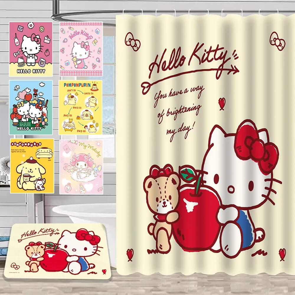 【巴芙洛】日本三麗鷗防水加厚浴簾+硅藻土軟地墊/正版授權(hello kitty/美樂蒂/布丁狗/凱蒂貓/浴室地墊)