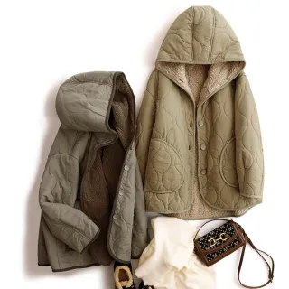 【初色】保暖寬鬆羊羔絨刷毛長袖單排扣連帽外套大衣休閒外套-共2色-32353(M-2XL可選)
