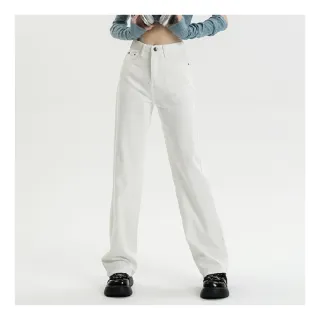 【MsMore】白色闊腿牛仔褲高腰時尚直筒寬鬆闊腿拖地長褲#120300(白)