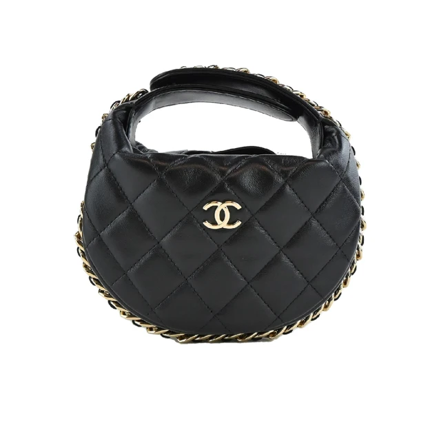 CHANEL 香奈兒 經典雙C LOGO 小羊皮圓弧造型手提包(黑色)