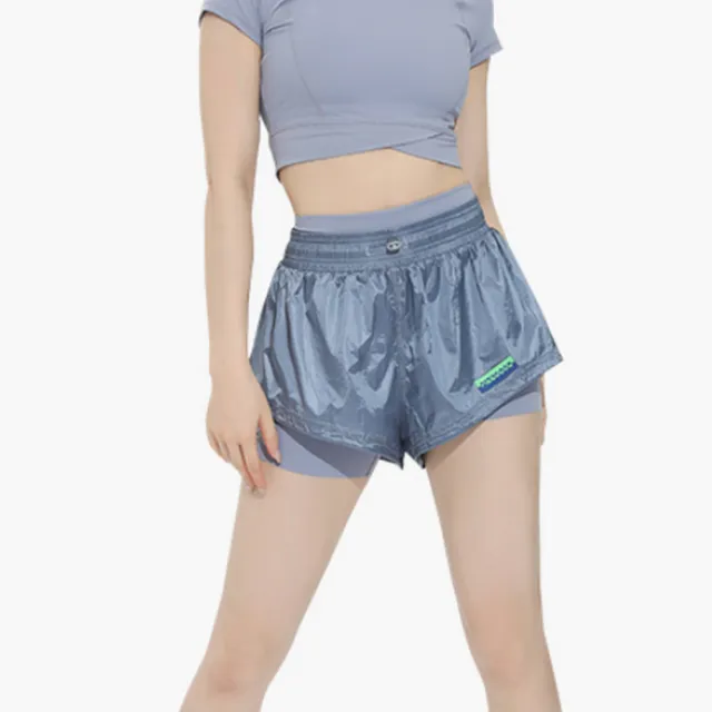 【FIZZCOCO】現貨29 波普防走光運動短褲女含內襯跑步拳擊四分褲共2色(薄霧藍 和 香吉士橙)