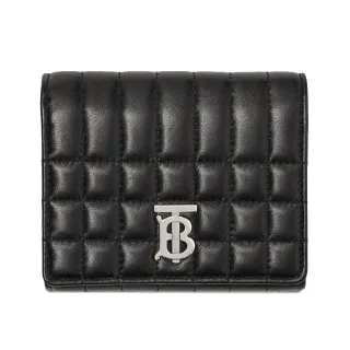 【BURBERRY 巴寶莉】Lola TB銀字LOGO格紋絎縫羔羊三折短夾(黑色)