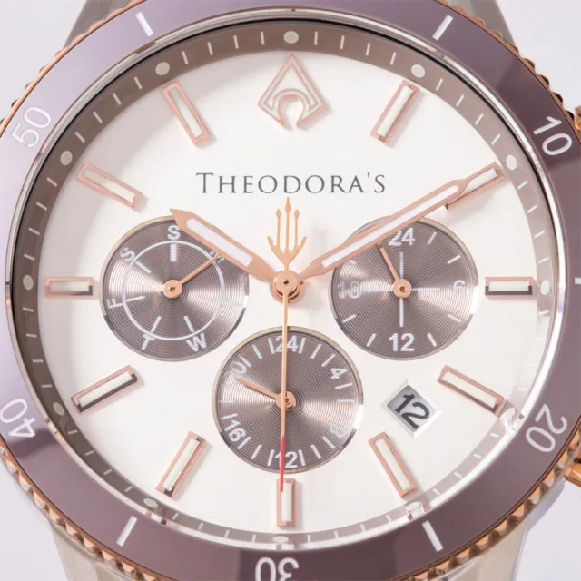 【THEODORA’S 希奧朵拉】水行俠夜光潛水手錶(熊貓款) 米白灰面-真皮矽膠金棕(石英錶)