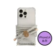 【韓國ARNO】iPhone14系列BASIC湛白大理石MarbleSilver透明手機殼+背帶150cm組合