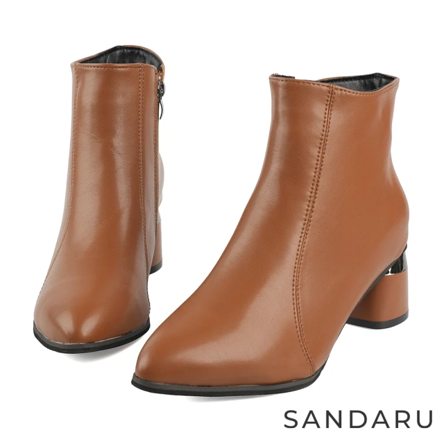 SANDARU 山打努SANDARU 山打努 短靴 質感皮革俐落尖頭高跟短靴(棕)