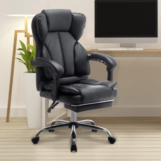 【E-home】Salton索爾頓尊爵PU高背扶手電腦椅 黑色(主管椅 辦公椅 人體工學 躺椅)