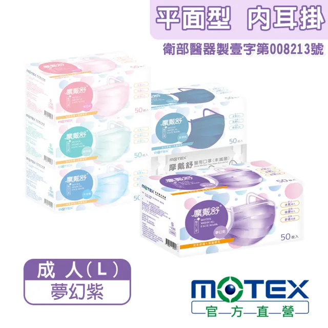 【MOTEX 摩戴舒】平面醫用口罩 大包裝 50片(夢幻紫)