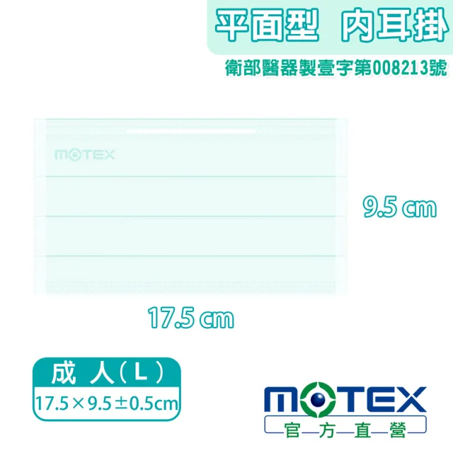 【MOTEX 摩戴舒】平面醫用口罩 大包裝 50片(雙鋼印 內耳掛 碧湖綠)