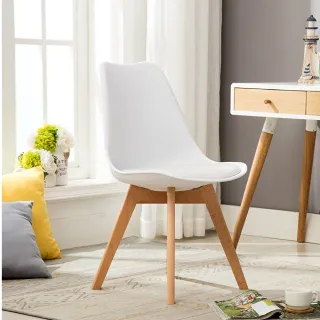 【E-home】EMSB北歐經典造型軟墊櫸木腳餐椅 5色可選(休閒椅 網美椅 會客椅 美甲)