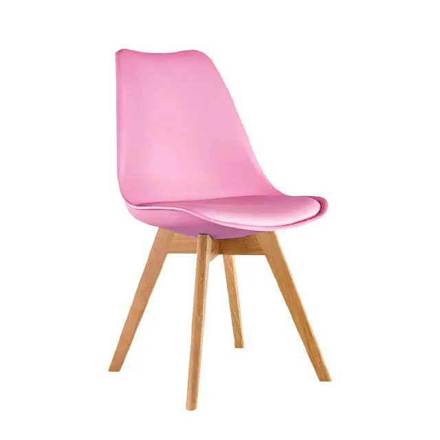 【E-home】EMSB北歐經典造型軟墊櫸木腳餐椅 5色可選(休閒椅 網美椅 會客椅 美甲)