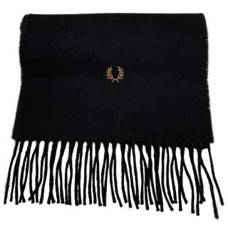 【FRED PERRY】品牌刺繡LOGO 羊毛圍巾(黑色)