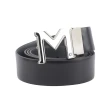 【MONTBLANC 萬寶龍】銀色M Logo 搭扣3.5cm牛皮雙面可用皮帶(黑色/灰色)