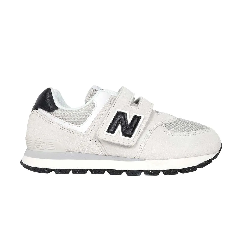 【NEW BALANCE】17-21CM_男女中童休閒運動鞋-WIDE-574系列 N字鞋 寬楦 童鞋 淺灰黑白(PV574DMG)