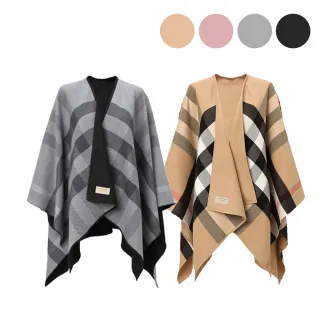 【BURBERRY 巴寶莉】經典格紋雙色兩用羊毛披肩/斗篷(任選)