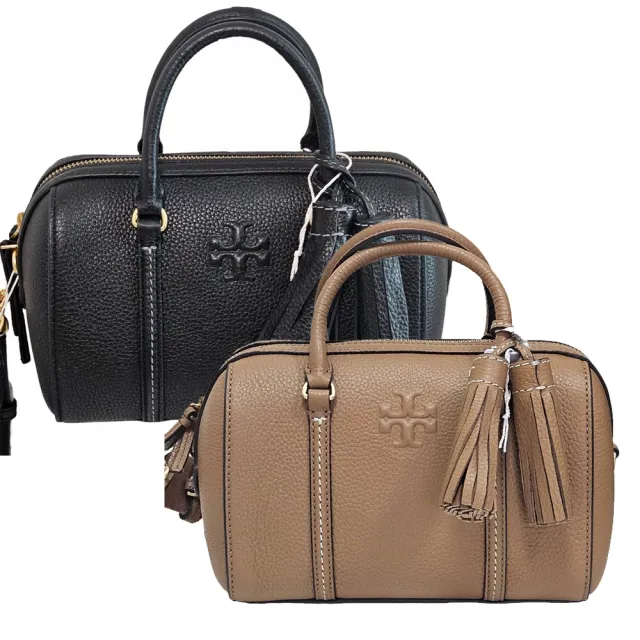 TORY BURCH TORY BURCH THEA 荔枝紋流蘇掛飾手提斜背二用波士頓包-雙背帶 黑色迷你款