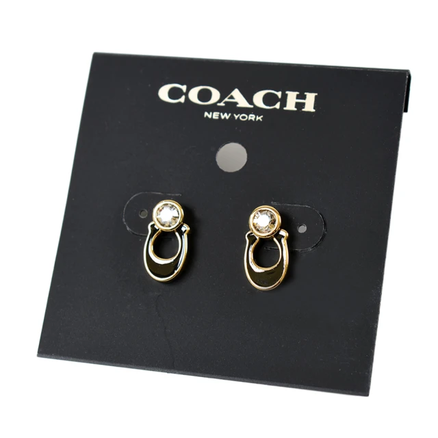 【COACH】專櫃款 C字刻面水晶琺瑯針式耳環-黑色