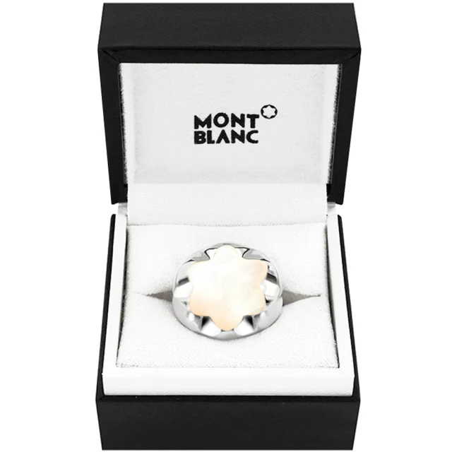 MONTBLANC 萬寶龍 象牙白色六角星造型墜飾寬版純銀戒指(52號)