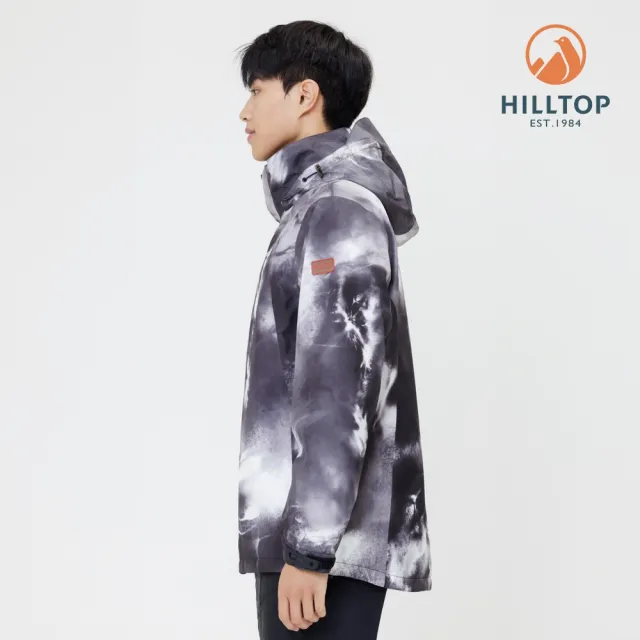 【Hilltop 山頂鳥】GORE-TEX 防水透氣 單件式可拆帽大衣外套 可銜接內件 男款 潑墨黑｜PH22XM17ECAZ