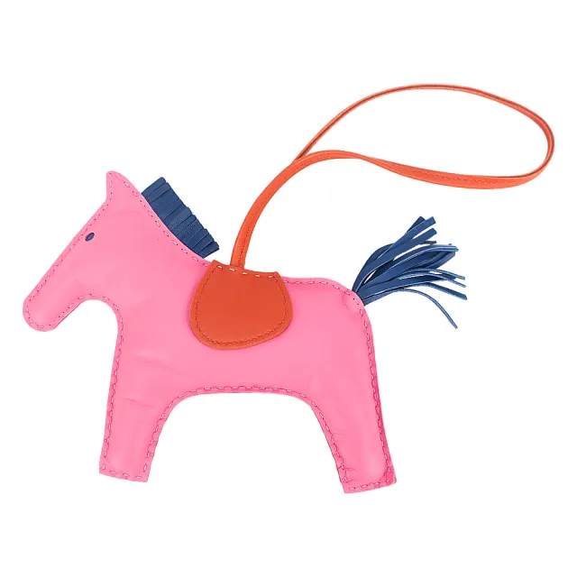 【Hermes 愛馬仕】Rodeo小羊皮撞色手工馬兒吊飾(大/粉紅)