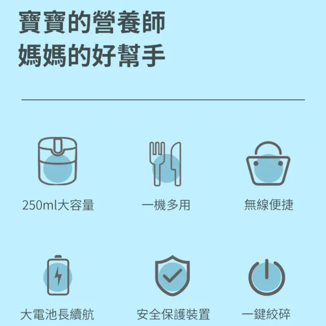 【小廚師】雙杯雙刀款 多功能食物調理機/料理機-250ml+100ml(嬰兒副食品 蒜泥器/絞肉/蒜頭/薑末)