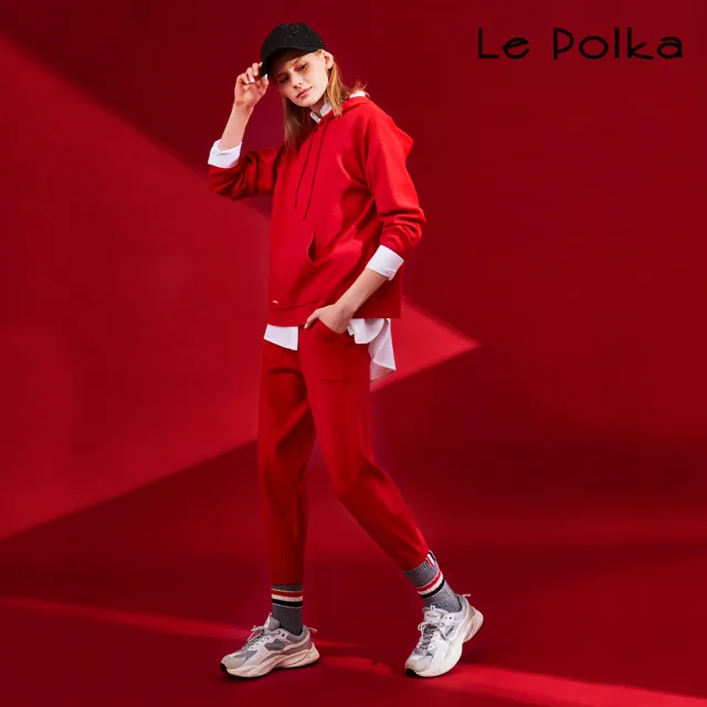 【Le Polka】熱情紅針織休閒長褲-女