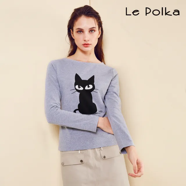 【Le Polka】小黑貓印花棉T/2色-女