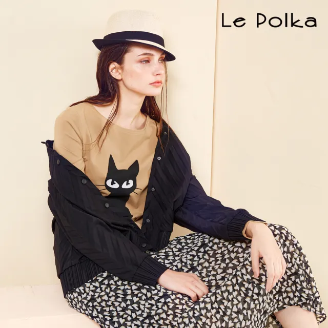 【Le Polka】小黑貓印花棉T/2色-女