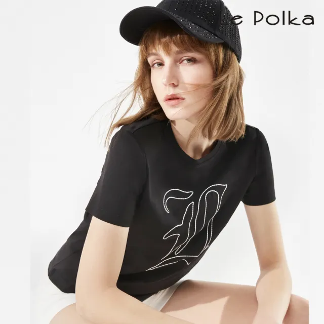 【Le Polka】單色繡線百搭棉T 2色-女