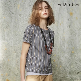 【Le Polka】都會俐落灰色條紋上衣-女