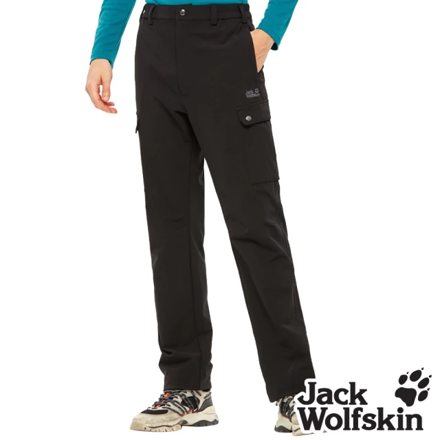 Jack wolfskin 飛狼 男 帥氣休閒長褲 細緻內磨毛保暖 登山褲(黑)