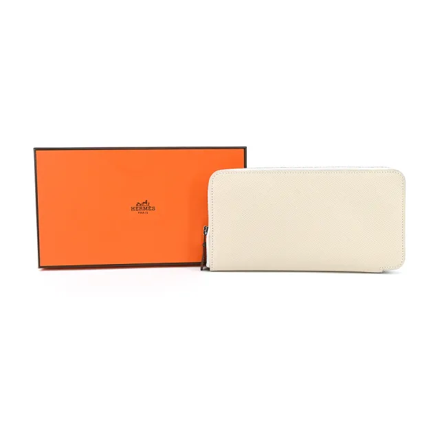 【Hermes 愛馬仕】Silk In Epsom小牛皮拉鍊絲巾長夾(AL白)