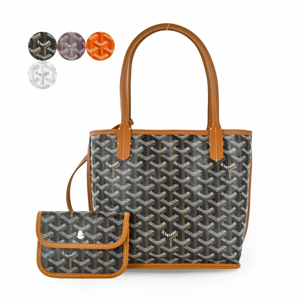 【GOYARD 高雅德】ANJOU塗料帆布logo&牛皮可翻轉兩用購物包(迷你/多色選)