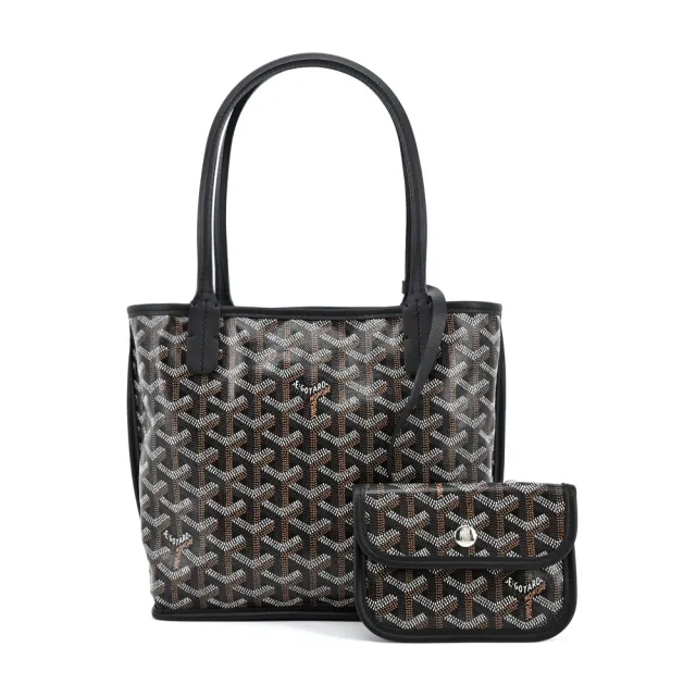 【GOYARD 高雅德】ANJOU塗料帆布logo&牛皮可翻轉兩用購物包(迷你/多色選)