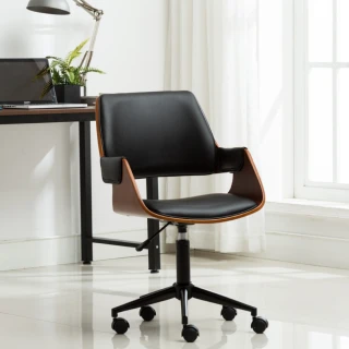 【E-home】Vic維克扶手曲木可調式電腦椅-黑色(辦公椅 電腦椅 網美)