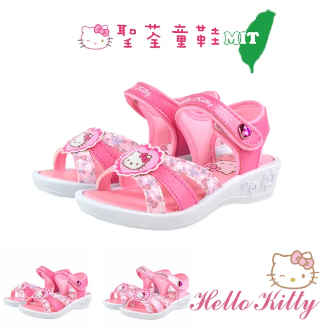【HELLO KITTY】17-23cm童鞋 愛心花邊造型輕量減壓休閒低跟涼鞋(粉.桃色)