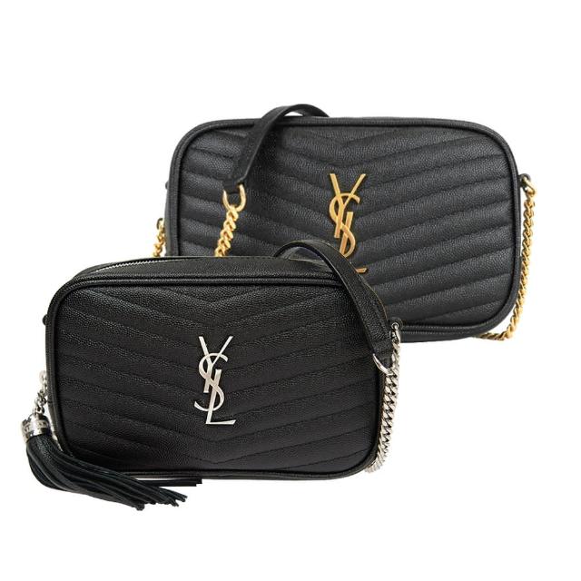 YSL Saint Laurent聖羅蘭 V 字縫線魚子醬牛皮金屬 LOGO 流蘇相機包 YSL Saint Laurent 聖羅蘭 V 字縫線魚子醬牛皮金屬 LOGO 流蘇相機包,全新歐洲真品,黑色系設計,牛皮外層與內層,拉鍊式開口,尺寸小於A4,適合日常搭配使用,簡約時尚,輕便實用。