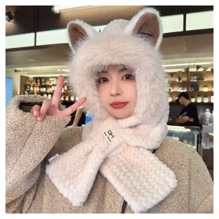 【NANA】娜娜 冬季可愛狐狸小熊耳朵毛絨帽子 NA112121201(毛絨帽子)