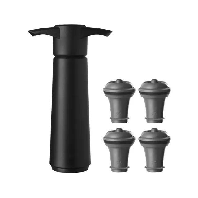 【VACU VIN】荷蘭 葡萄酒抽真空器+瓶塞4入 黑 / 紅酒塞 真空瓶塞 保鮮瓶塞 葡萄酒塞