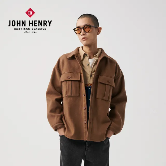 【JOHN HENRY】圖騰拼布毛呢外套-咖