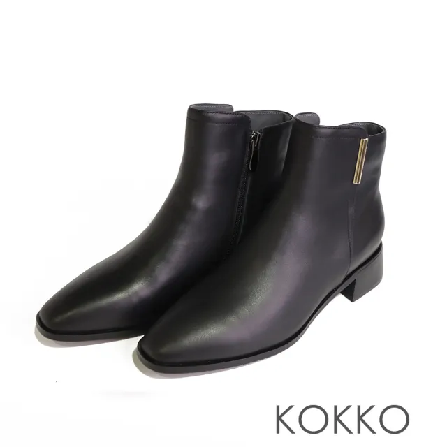 【KOKKO 集團】氣質簡約方頭牛皮短靴(黑色)