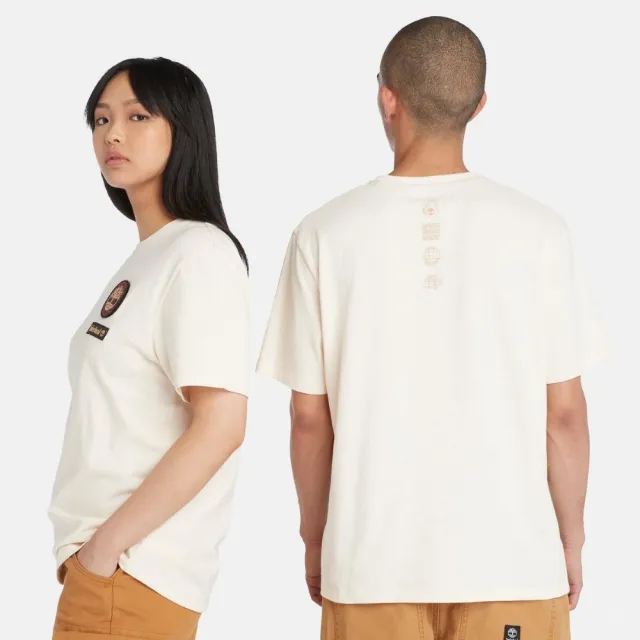 【Timberland】中性煙白色新年特別款徽章短袖T恤(A5TDBV04)